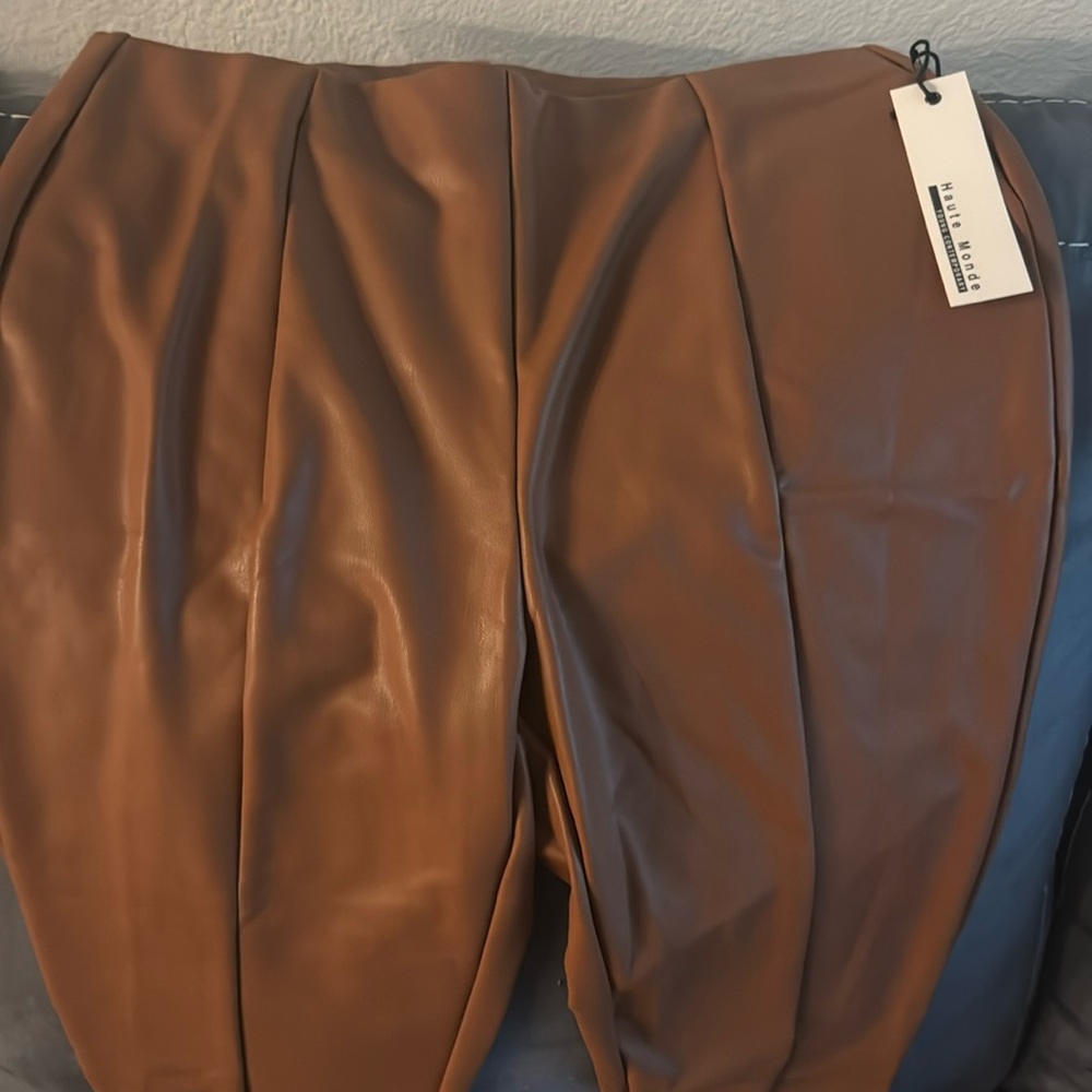 Brown leather leggings